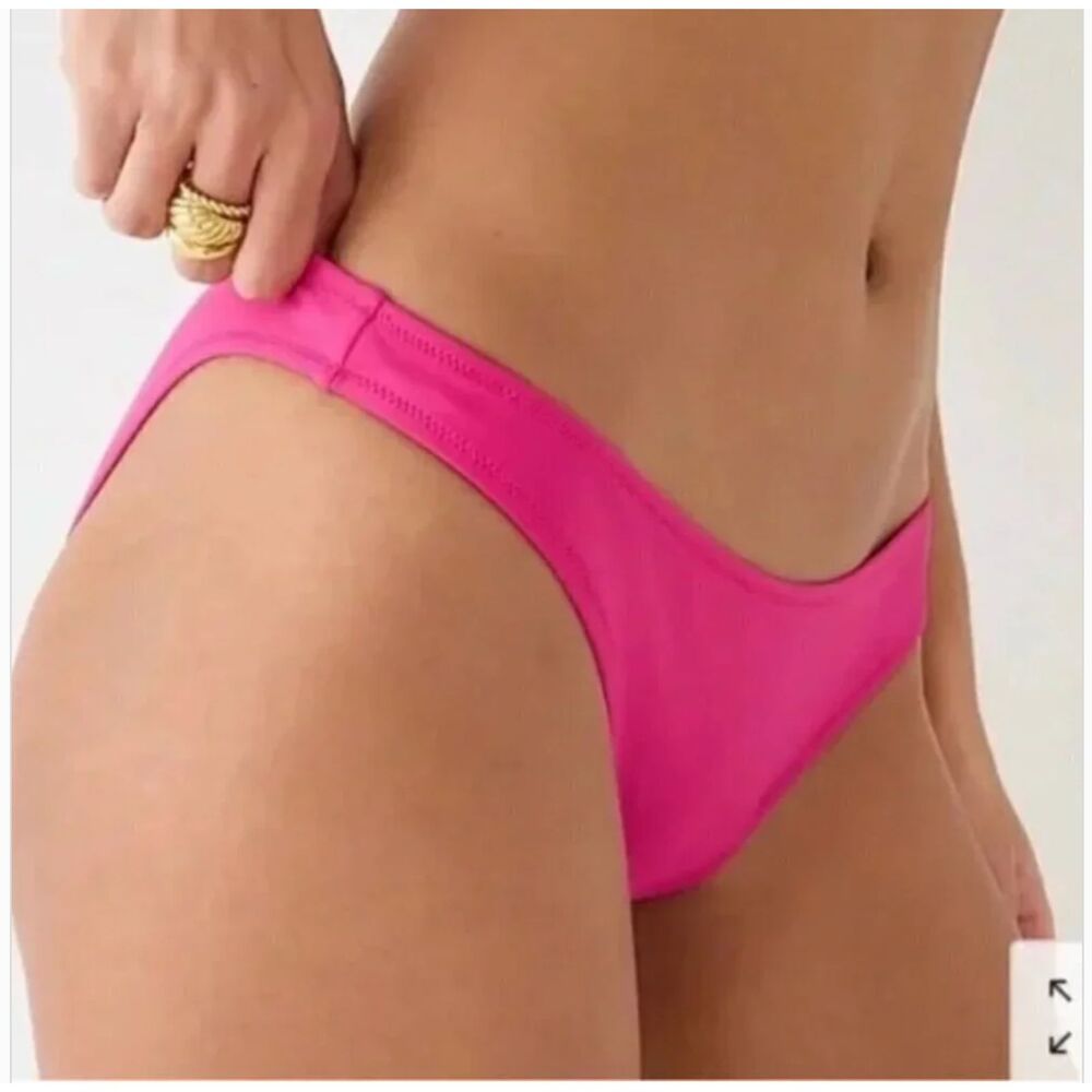 New J.Crew Women's High Leg Curved Waist Bikini Bottom Pink Beach Swimwear Sz M